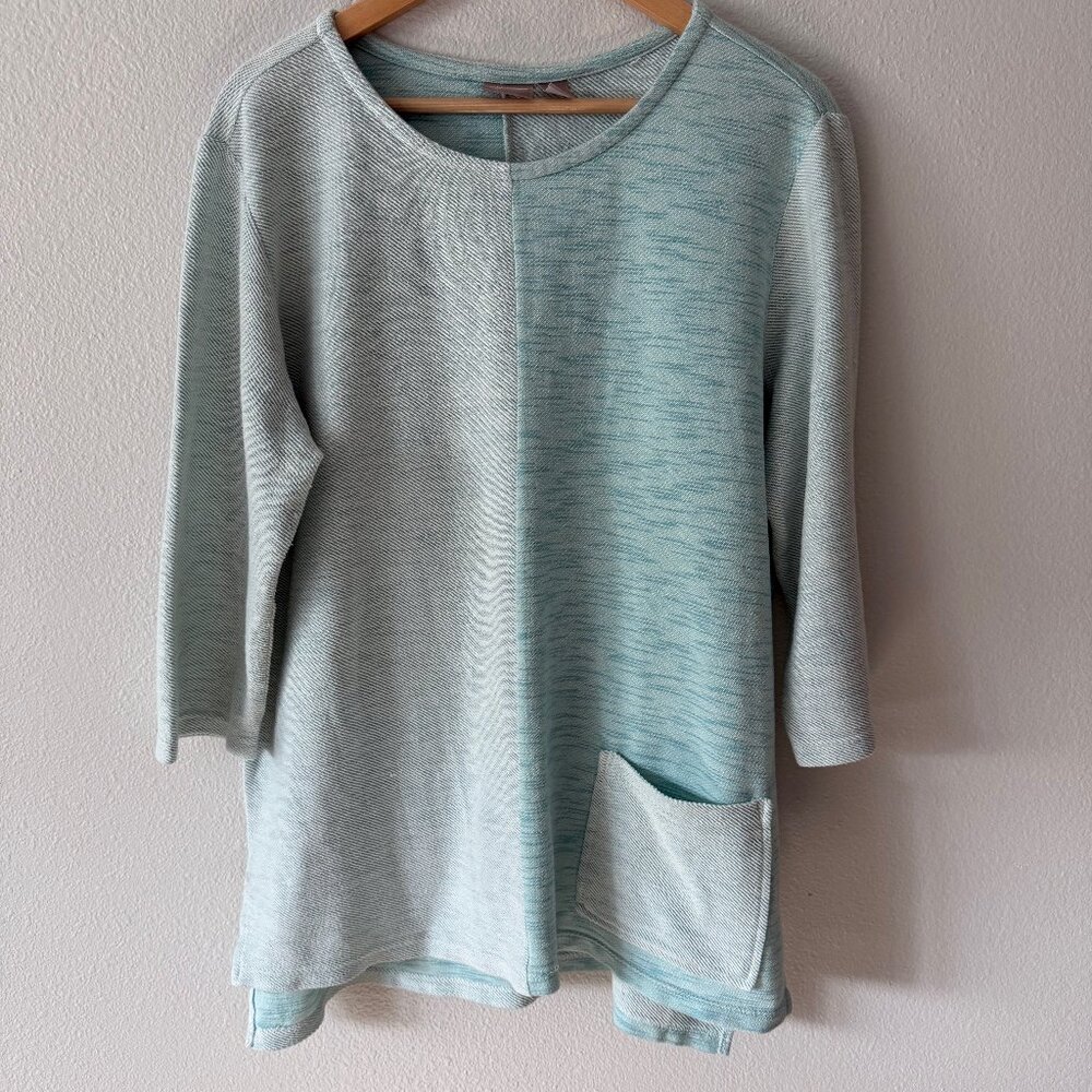 Chico's Blue/Green Knit Colorblock Knit Top Size 3 (Large)‎